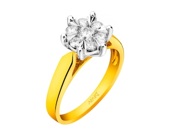 14 K Yellow Gold, White Gold Ring with Diamonds 0,73 ct - fineness 585