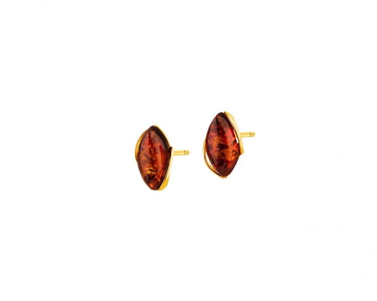 Yellow gold earrings with amber