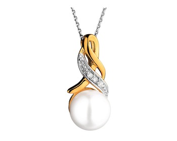 Yellow gold pendant with diamonds and pearl - fineness 14 K