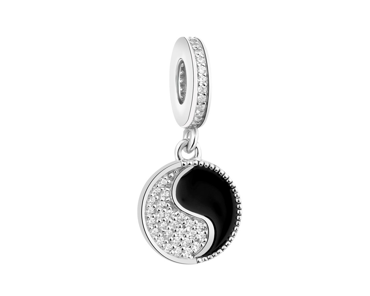Zawieszka srebrna beads z cyrkoniami i emalią - yin yang