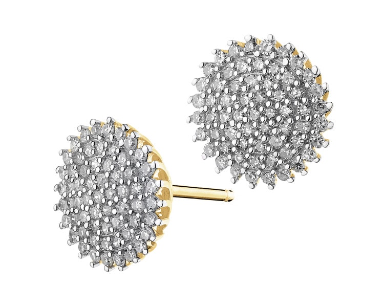 14 K Rhodium-Plated Yellow Gold Earrings with Diamonds - 0,32 ct - fineness 14 K