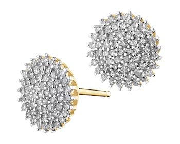 14 K Rhodium-Plated Yellow Gold Earrings with Diamonds - 0,32 ct - fineness 14 K