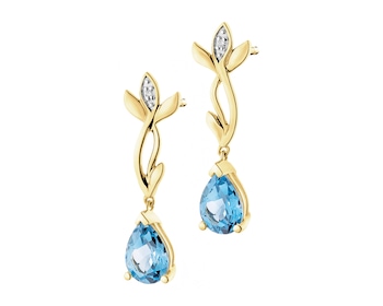 14 K Rhodium-Plated Yellow Gold Earrings with Diamonds - fineness 14 K