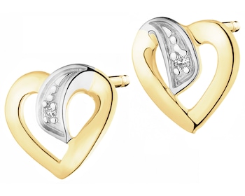 9 K Rhodium-Plated Yellow Gold Earrings with Diamonds - 0,005 ct - fineness 9 K