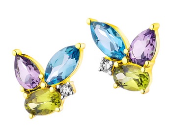 9 K Rhodium-Plated Yellow Gold Earrings with Diamonds 0,06 ct - fineness 9 K