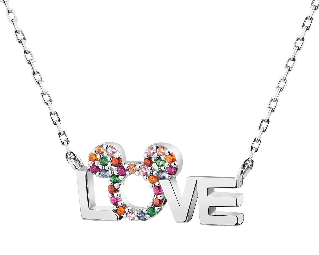 Naszyjnik srebrny z cyrkoniami - Myszka Mickey, love, Disney