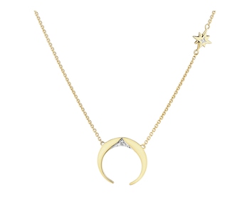 9 K Rhodium-Plated Yellow Gold Necklace with Diamonds - 0,01 ct - fineness 9 K