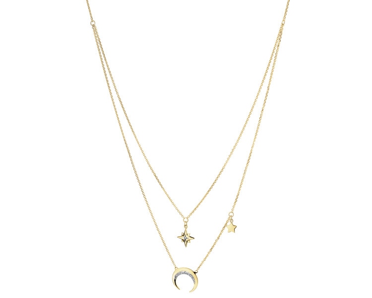 9 K Rhodium-Plated Yellow Gold Necklace with Diamonds - 0,04 ct - fineness 9 K