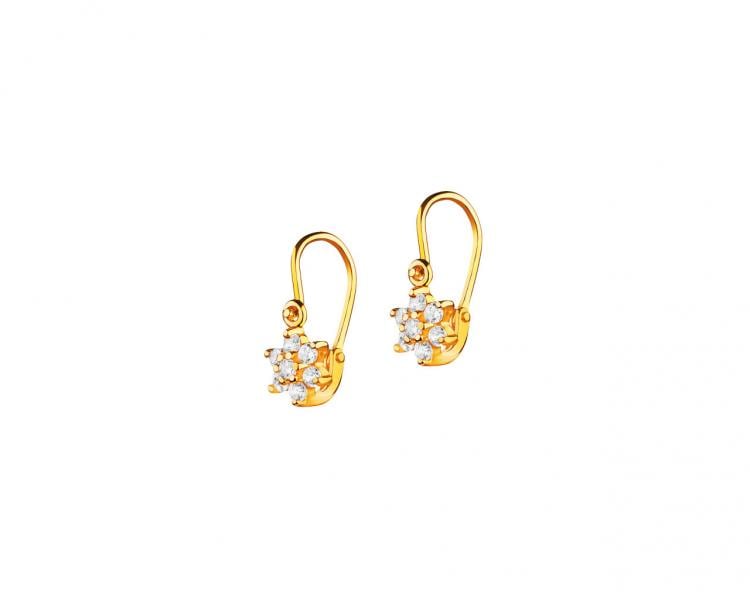 Yellow gold earrings with cubic zirconia - flowers