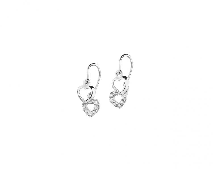 White gold earrings with cubic zirconia - hearts