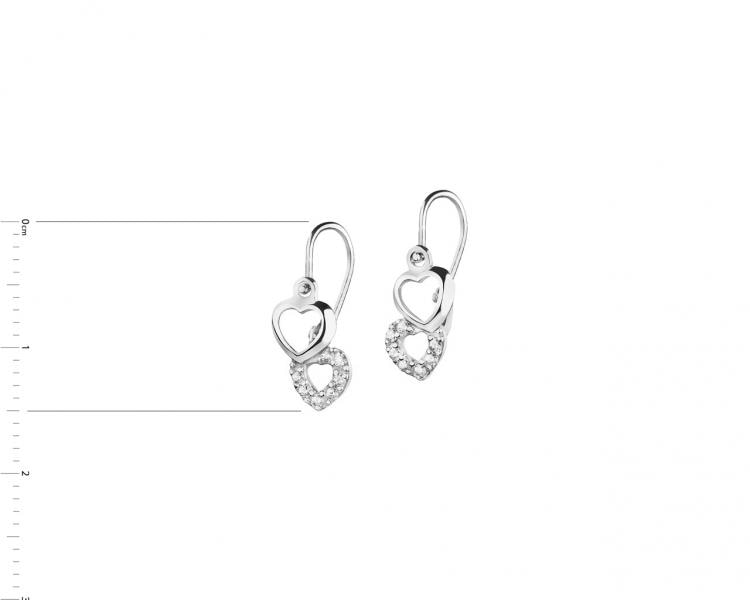 White gold earrings with cubic zirconia - hearts