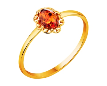 9 K Yellow Gold Ring with Amber