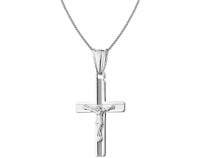 Silver pendant cross and chain - set