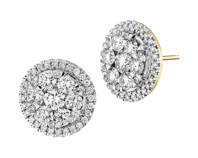 14 K Rhodium-Plated Yellow Gold Earrings with Diamonds - 2,37 ct - fineness 14 K