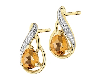 9 K Rhodium-Plated Yellow Gold Earrings with Diamonds - fineness 9 K