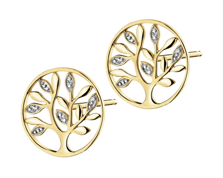 9 K Rhodium-Plated Yellow Gold Earrings with Diamonds - 0,01 ct - fineness 9 K