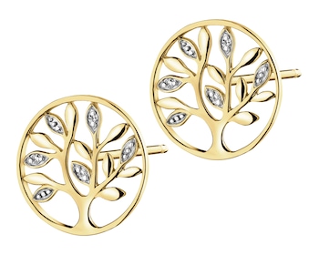 9 K Rhodium-Plated Yellow Gold Earrings with Diamonds - 0,01 ct - fineness 9 K