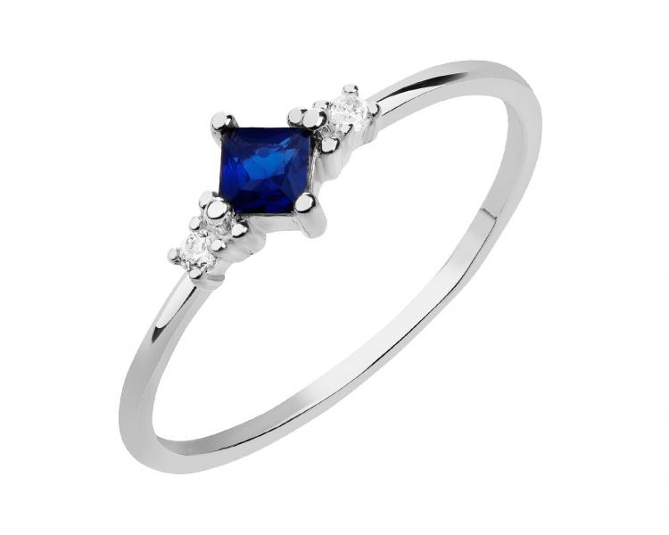 585 Rhodium-Plated White Gold Ring with Synthetic Sapphire