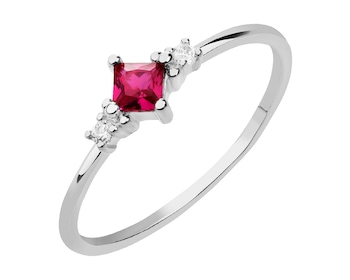 585 Rhodium-Plated White Gold Ring with Synthetic Ruby