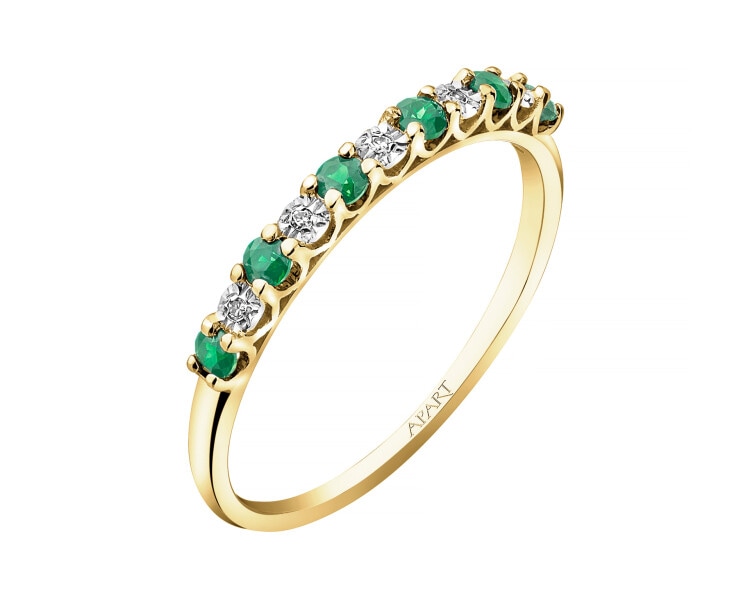 9 K Rhodium-Plated Yellow Gold Ring with Diamonds - fineness 9 K