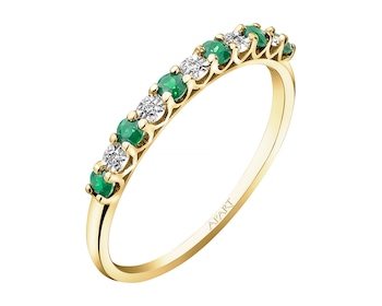 9 K Rhodium-Plated Yellow Gold Ring with Diamonds - fineness 9 K