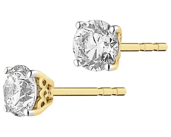 14 K Rhodium-Plated Yellow Gold Earrings with Diamonds - 0,69 ct - fineness 14 K