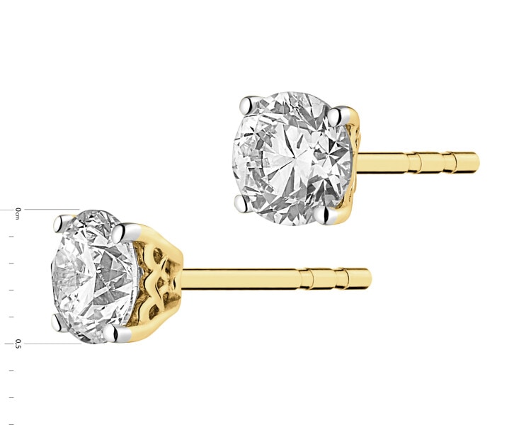 14 K Rhodium-Plated Yellow Gold Earrings with Diamonds - 0,69 ct - fineness 14 K