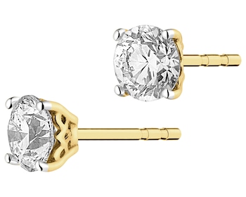 14 K Rhodium-Plated Yellow Gold Earrings with Diamonds - 0,88 ct - fineness 14 K