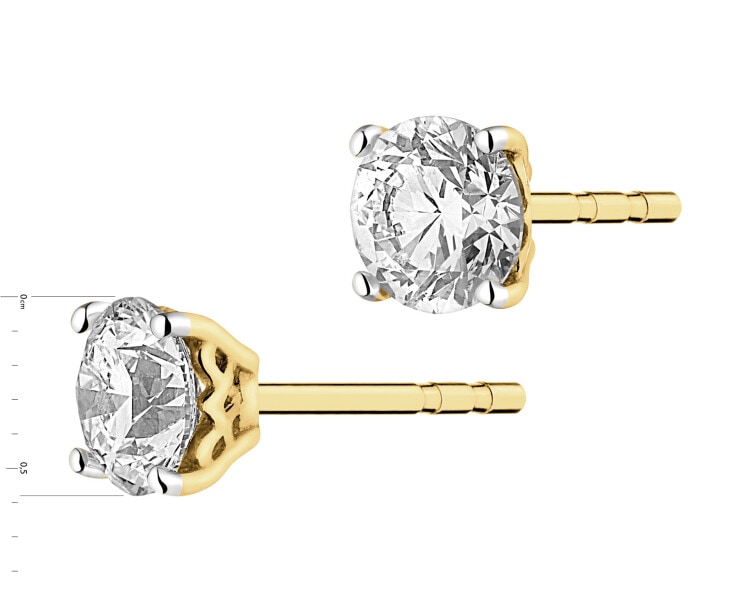 14 K Rhodium-Plated Yellow Gold Earrings with Diamonds - 0,88 ct - fineness 14 K