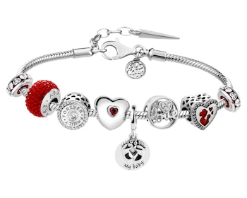 Silver bracelet beads - set - heart, love, mum, baby, feet