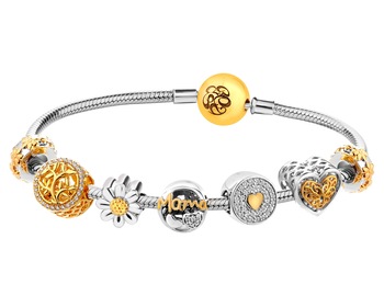 Silver bracelet Beads - set - heart, mum, flower, tree