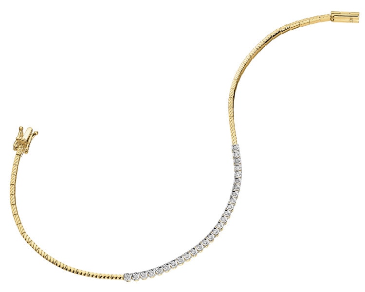 585' Rhodium-Plated Yellow Gold Bracelet with Diamonds - 0,14 ct - fineness 14 K