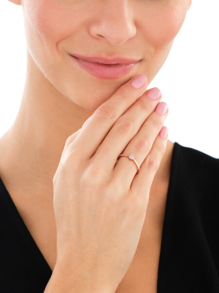 14 K Rhodium Plated Rose Gold Ring with Diamonds - 0,05 ct - fineness 14 K