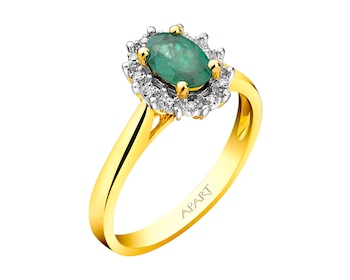 Prsten ze žlutého zlata s diamanty a smaragdem - ryzost 585