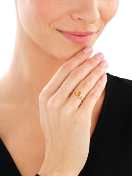 9 K Rhodium-Plated Yellow Gold Ring with Diamonds - fineness 9 K