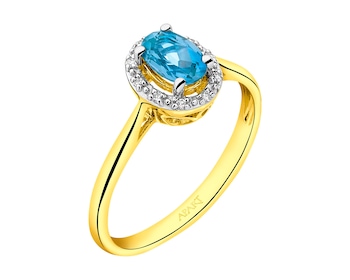 Prsten ze žlutého zlata s diamanty a topazem  0,04 ct - ryzost 585