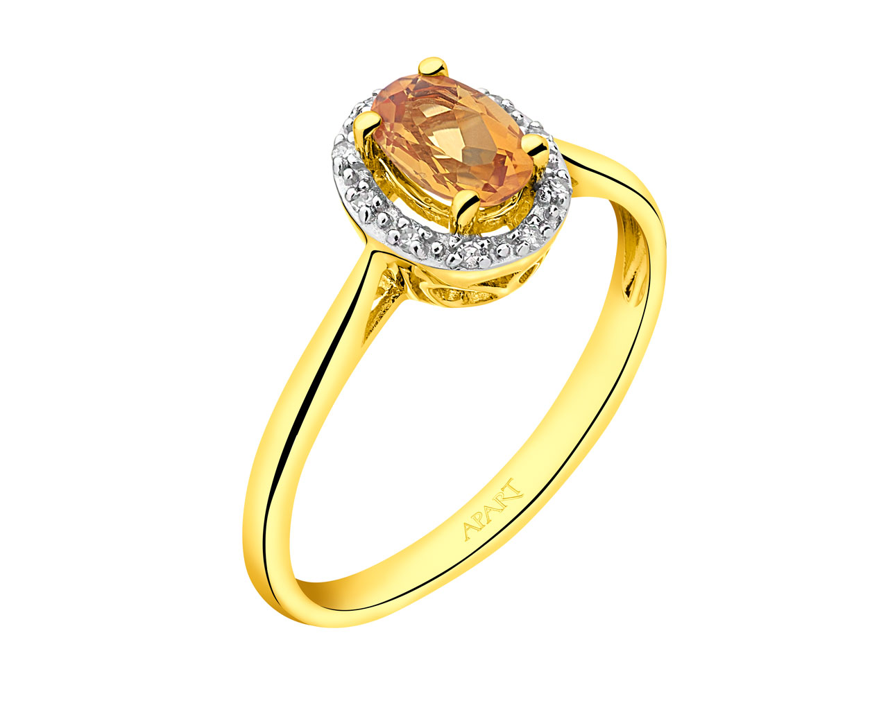 Prsten ze žlutého zlata s diamanty a citrínem 0,04 ct - ryzost 585