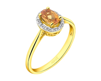 Prsten ze žlutého zlata s diamanty a citrínem 0,04 ct - ryzost 585