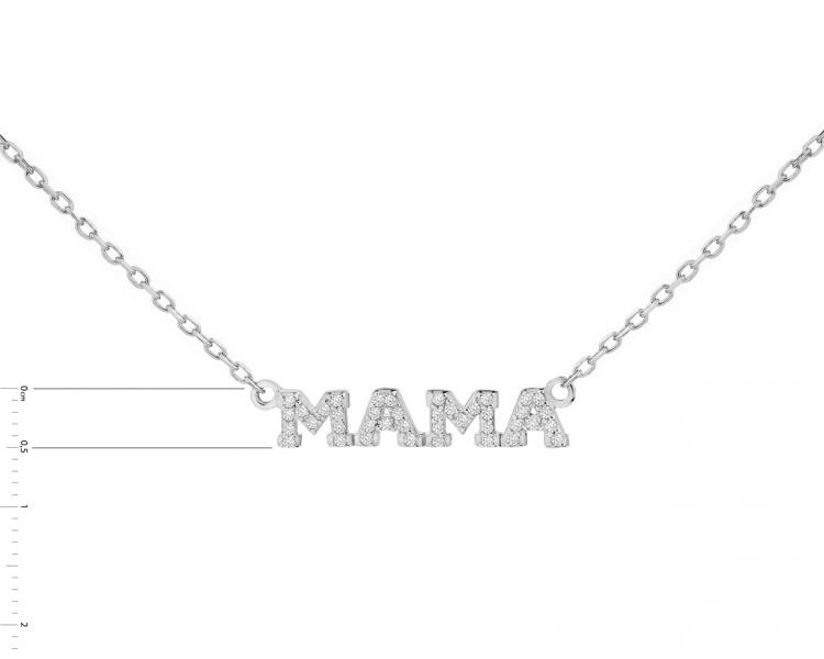 Naszyjnik srebrny z cyrkoniami - mama