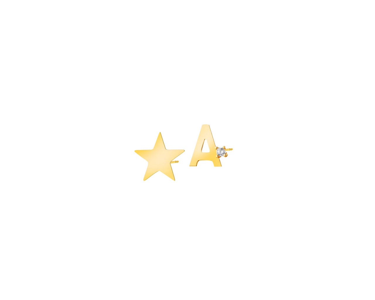 Złote kolczyki z cyrkonią - gwiazda, litera A