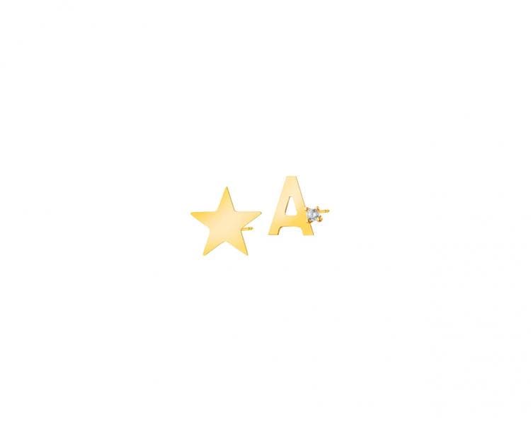 Zlaté náušnice se zirkonem - hvězda, písmeno A