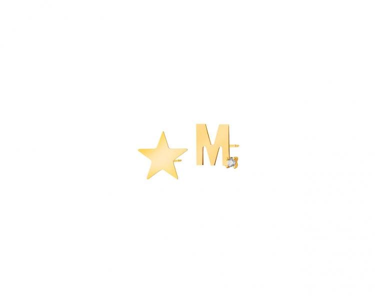Zlaté náušnice se zirkonem - hvězda, písmeno M