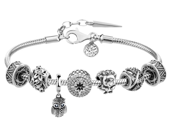 Stříbrný náramek beads - sada - květ, ježek, hvězda
