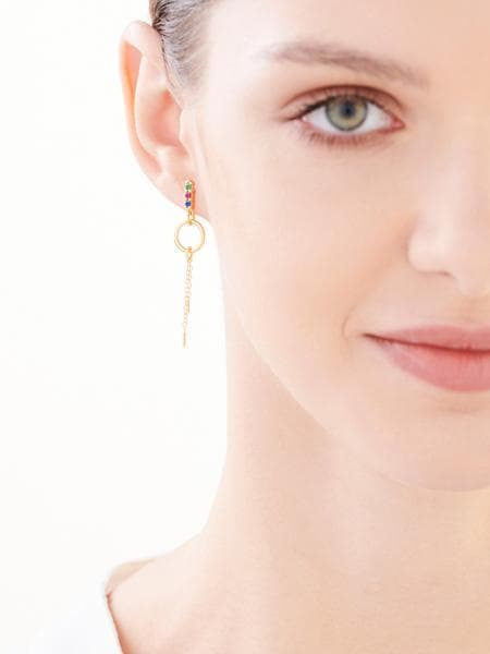 Gold plated silver earrings with cubic zirconia - circles