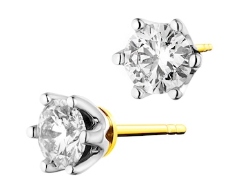 14 K Rhodium-Plated Yellow Gold Earrings with Diamonds 1,41 ct - fineness 14 K