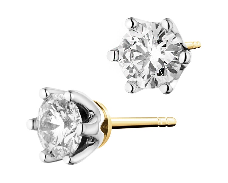 14 K Rhodium-Plated Yellow Gold Earrings with Diamonds - 1,40 ct - fineness 14 K