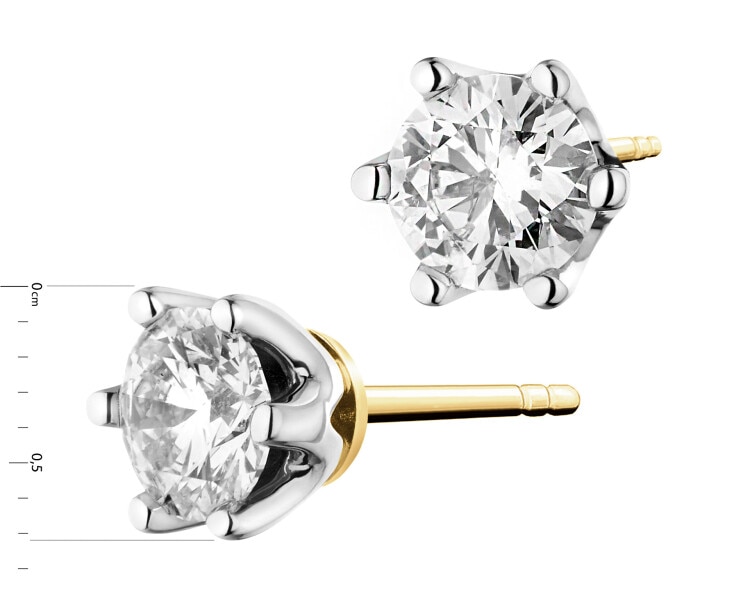 14 K Rhodium-Plated Yellow Gold Earrings with Diamonds - 1,40 ct - fineness 14 K