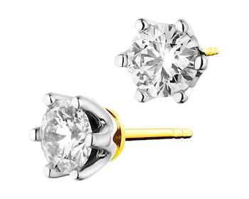 14 K Rhodium-Plated Yellow Gold Earrings with Diamonds 2 ct - fineness 14 K