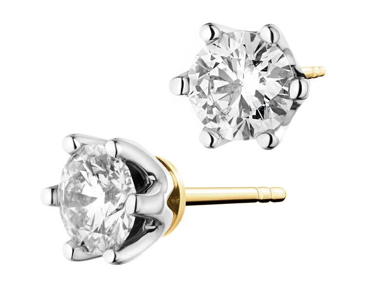 14 K Rhodium-Plated Yellow Gold Earrings with Diamonds - 2,00 ct - fineness 14 K