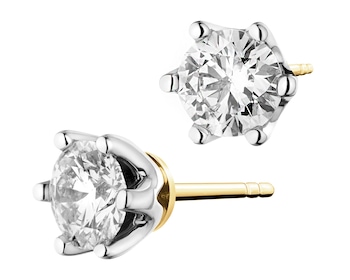 14 K Rhodium-Plated Yellow Gold Earrings with Diamonds - 2,00 ct - fineness 14 K